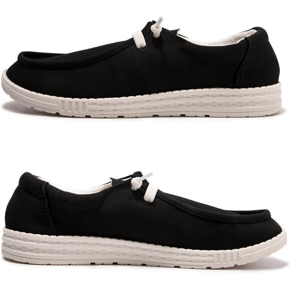 Women's V-Black Fashion Casual Walking Canvas Low Top Flats  Sneakers Shoes - Picture 2 of 5